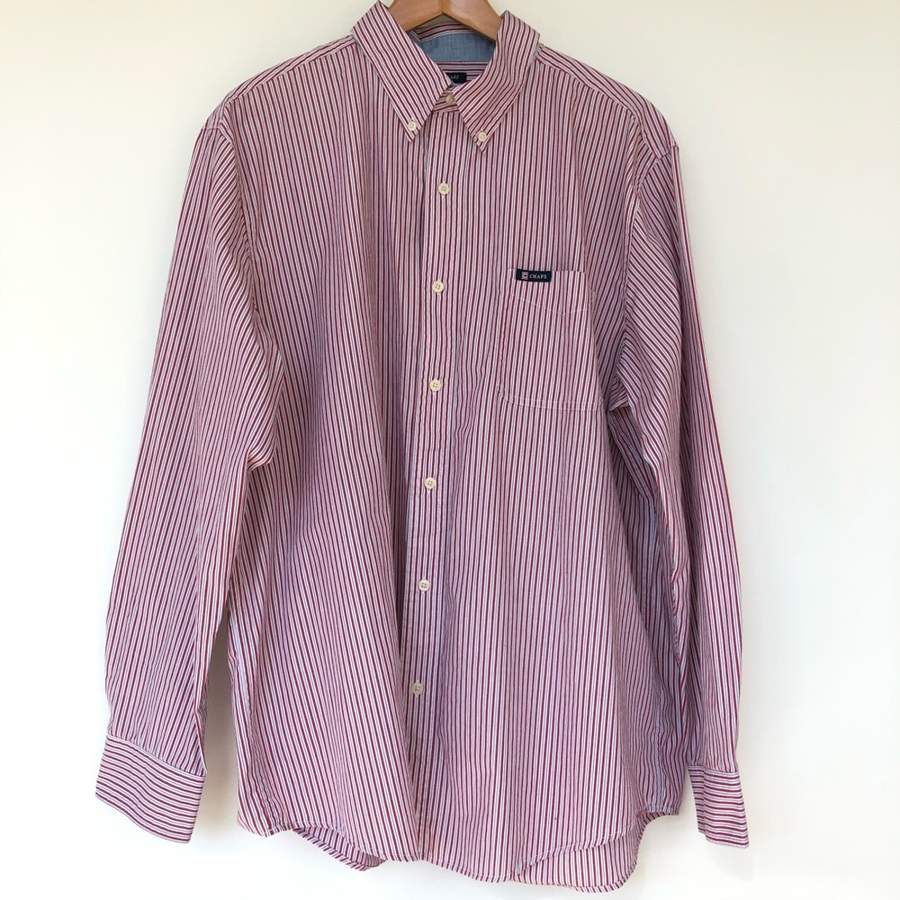 Chaps Mens Red & White Striped Button Down Size XL